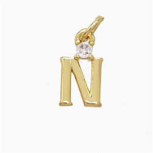 Copper Letter-N Pendant Pave Zirconia Gold Plated, approx 6-10mm