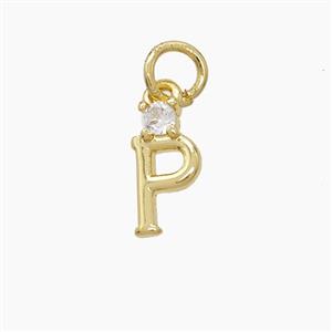 Copper Letter-P Pendant Pave Zirconia Gold Plated, approx 6-10mm
