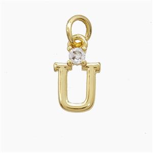 Copper Letter-U Pendant Pave Zirconia Gold Plated, approx 6-10mm