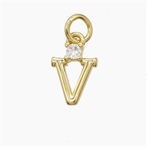 Copper Letter-V Pendant Pave Zirconia Gold Plated, approx 6-10mm