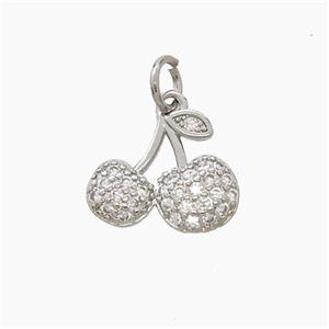 Copper Cherry Pendant Pave Zirconia Platinum Plated, approx 12-13mm