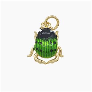 Copper Ladybug Pendant Green Painted Gold Plated, approx 11-13mm
