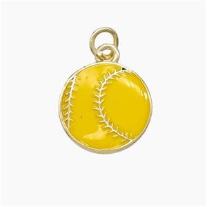 American Football Charms Copper Rugby Pendant Yellow Enamel Sport Gold Plated, approx 14mm