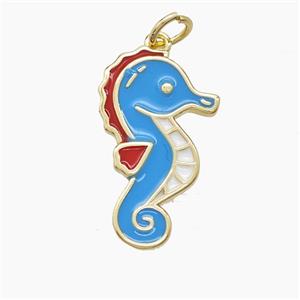 Copper Seahorse Pendant Blue Enamel Gold Plated, approx 13-21mm