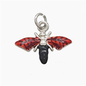 Copper Honeybee Pendant Red Painted Platinum Plated, approx 10-17mm