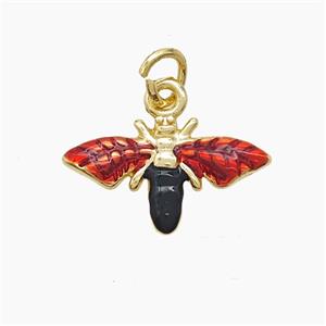 Copper Honeybee Pendant Red Painted Gold Plated, approx 10-17mm