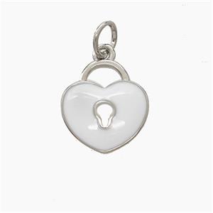 Copper Heart Lock Pendant White Enamel Platinum Plated, approx 12-13mm
