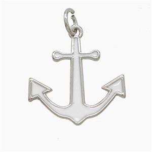 Copper Anchor Pendant White Enamel Platinum Plated, approx 18mm