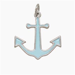 Copper Anchor Pendant Turqblue Enamel Platinum Plated, approx 18mm