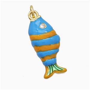 Copper Fish Pendant Blue Enamel Gold Plated, approx 10-24mm