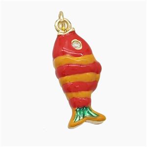 Copper Fish Pendant Red Enamel Gold Plated, approx 10-24mm