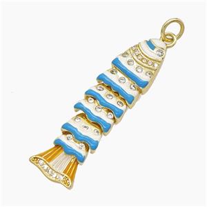 Copper Fish Pendant Pave Zirconia White Blue Enamel Gold Plated, approx 9-34mm