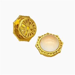 Copper Polygon Beads Peach Resin Gold Plated, approx 12mm
