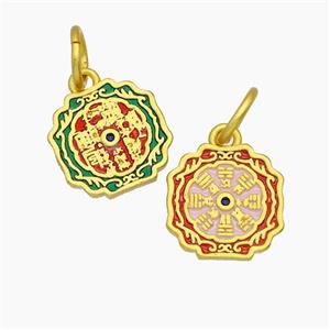 Copper Pendant Pave Zircon, Gold Plated, approx 12-13mm