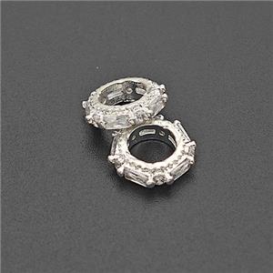 Copper Bead Pave Zircon, Silver Plated, approx 10mm