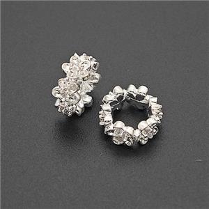 Copper Bead Pave Zircon, Silver Plated, approx 10mm