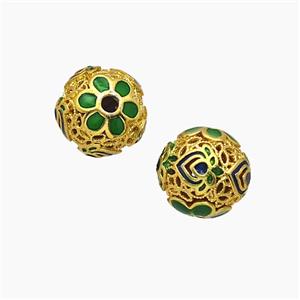 Copper Bead Pave Zircon, Gold Plated, approx 10mm dia