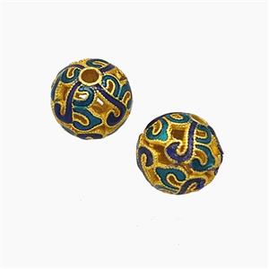 Copper Bead Pave Zircon, Gold Plated, approx 10mm dia