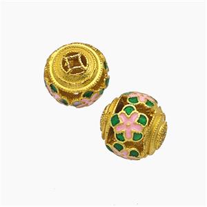 Copper Bead Pave Zircon, Gold Plated, approx 10mm dia