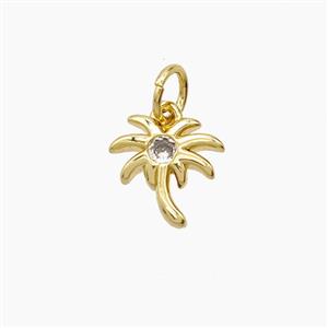 Coconut Tree Copper Palm Pendant Pave Zirconia 18K Gold Plated, approx 9-11mm