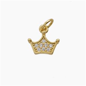 Copper Crown Pendant Pave Zirconia 18K Gold Plated, approx 10mm