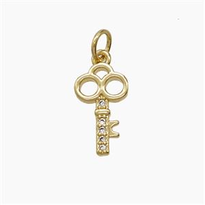 Copper Key Pendant Pave Zirconia 18K Gold Plated, approx 8-14mm
