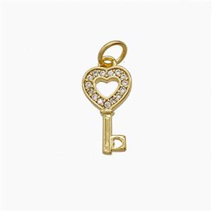 Copper Key Pendant Pave Zirconia 18K Gold Plated, approx 8-14mm
