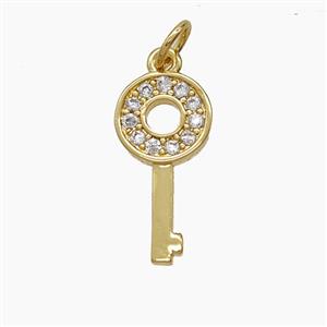 Copper Key Pendant Pave Zirconia 18K Gold Plated, approx 9-17mm