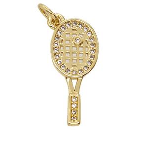 Copper Tennis Racket Pendant Pave Zirconia Sports 18K Gold Plated, approx 9-20mm