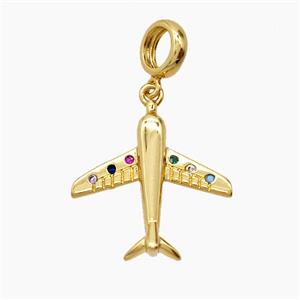 Copper Airplane Pendant Pave Zirconia 18K Gold Plated, approx 20mm, 8mm dia