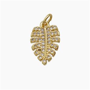 Copper Leaf Pendant Pave Zirconia 18K Gold Plated, approx 10-13mm