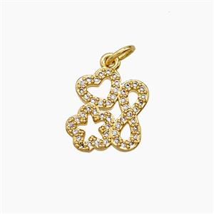 Copper Pendant Pave Zircon, Gold Plated, approx 12-13mm
