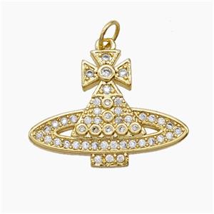 Copper Pendant Pave Zircon, Gold Plated, approx 18-25mm