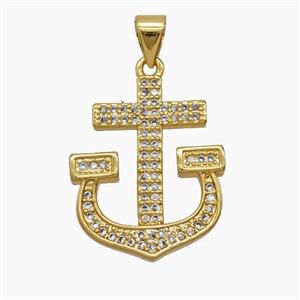 Copper Anchor Pendant Pave Zirconia 18K Gold Plated, approx 17-22mm