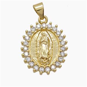 Copper Virgin Mary Pendant Pave Zirconia 18K Gold Plated, approx 16-20mm