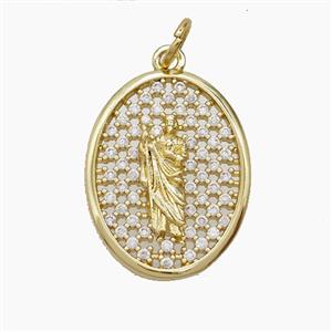 Copper Saint Jude Pendant Pave Zirconia 18K Gold Plated, approx 15-20mm