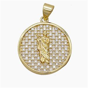 Copper Saint Jude Pendant Pave Zirconia 18K Gold Plated, approx 18.5mm