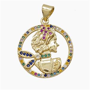 Copper Beauty Pendant Pave Zirconia 18K Gold Plated, approx 20mm