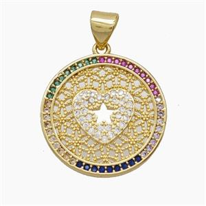 Copper Heart Pendant Pave Zirconia Star 18K Gold Plated, approx 19mm
