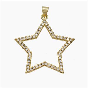 Copper Star Pendant Pave Zirconia 18K Gold Plated, approx 33mm