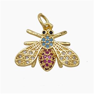 Copper Honeybee Pendant Pave Zirconia 18K Gold Plated, approx 13-18mm