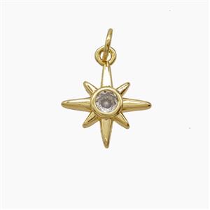 Copper Northstar Pendant Pave Zirconia 18K Gold Plated, approx 13.5mm