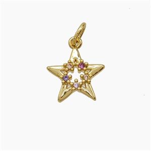 Copper Star Pendant Pave Zirconia 18K Gold Plated, approx 12mm