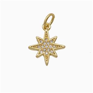 Copper Star Pendant Pave Zirconia Planet 18K Gold Plated, approx 11mm