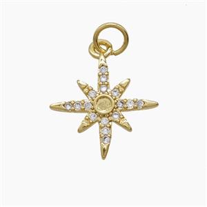 Copper Star Pendant Pave Zirconia 18K Gold Plated, approx 15mm