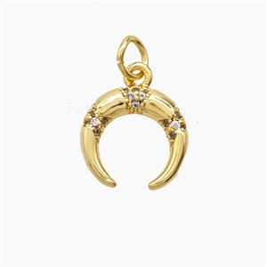 Copper Crescent Pendant Pave Zirconia 18K Gold Plated, approx 12mm