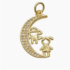 Copper Moon Pendant Pave Zirconia Kids 18K Gold Plated, approx 13-18mm