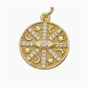 Medallion Lucky Charms Copper Eye Moon Star Pendant Pave Zirconia Gold Plated, approx 16.5mm