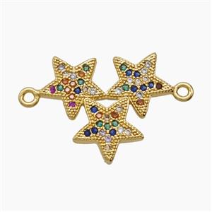 Copper Star Link Pendant Pave Zirconia 18K Gold Plated, approx 15-20mm