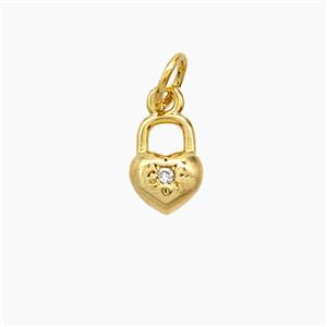 Copper Heart Lock Pendant Pave Zirconia 18K Gold Plated, approx 6-8mm